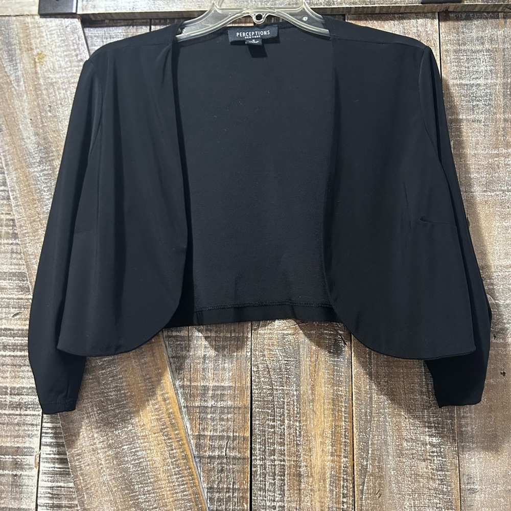 Perceptions Black Shrug Sweater Open Front Knit